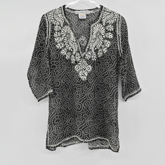 Gretchen Scott Designs Tops - GRETCHEN SCOTT Womens Tunic Top Size M Embroidered Paisley Bohemian Ethereal